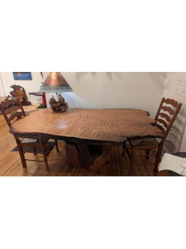 Redwood Dining Table, Live edge ribbon redwood